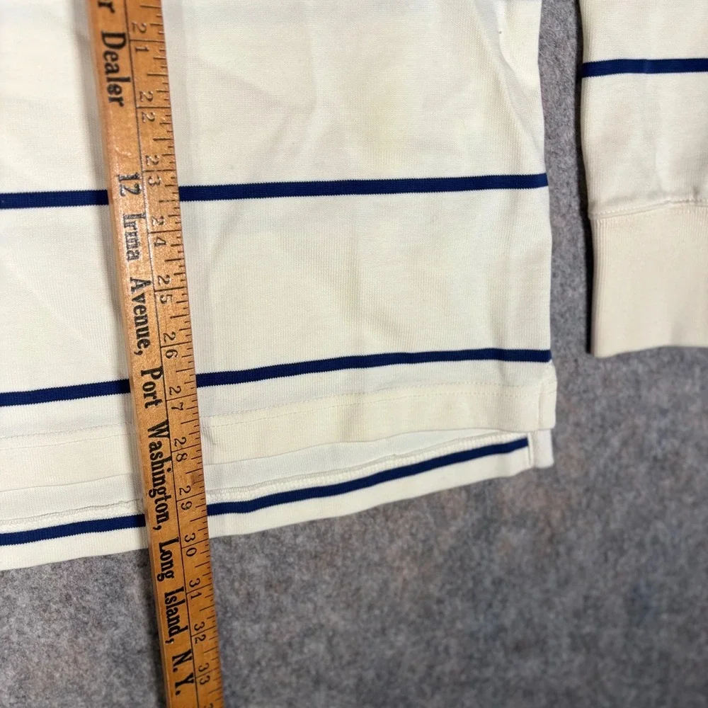J.Crew Rugby Shirt Mens Medium Cream‎ Navy Blue Excellent Chambray Collar Stripe